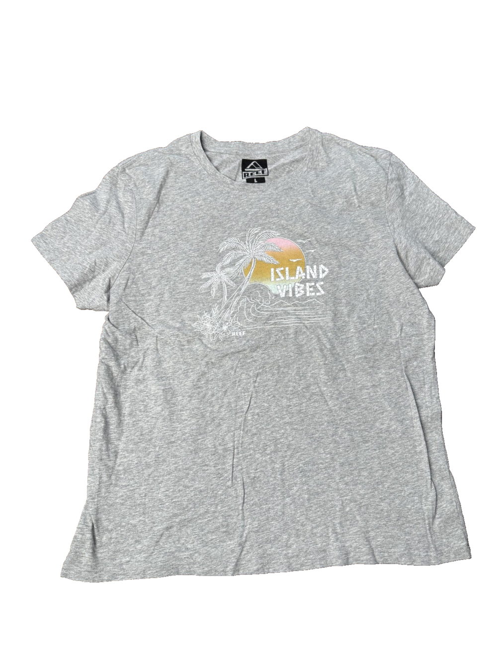 Reef Shirt Mens Large Gray Island Vibes Palm Tree Graphic Surf Beach Summer Tee